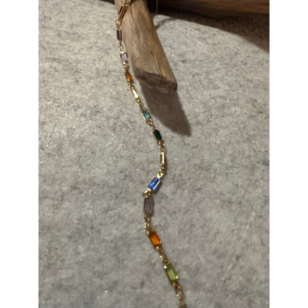 Colorful Rainbow Gemstone Rectangular Necklace - image 3